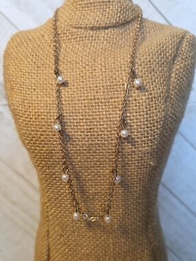 Faux Pearl and Gold Chain Choker Necklace